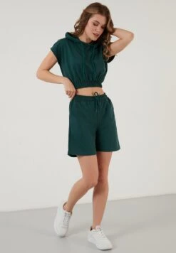 LELA Two Piece Set - Regular Fit - Shorts - Dark Green Melange 8 LELA Two Piece Set - Regular Fit - Shorts - Dark Green Melange -Mode Dameskleding Winkel 139bc29e439347ffaf3b3875fbfdc217