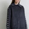 Sandro Oversize Double Face Coat With Eyelet - Halflange Jas - Gris Foncé -Mode Dameskleding Winkel 597b611ff39a4df79c758b39758dae32
