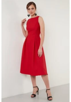 LELA Crew Neck Pleated Midi - Cocktailjurk - Red -Mode Dameskleding Winkel b713158cf688442d848dcd8d0c5ad3da