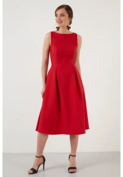 LELA Crew Neck Pleated Midi - Cocktailjurk - Red -Mode Dameskleding Winkel d0c1788baa494de6905ad142d2aec6f7